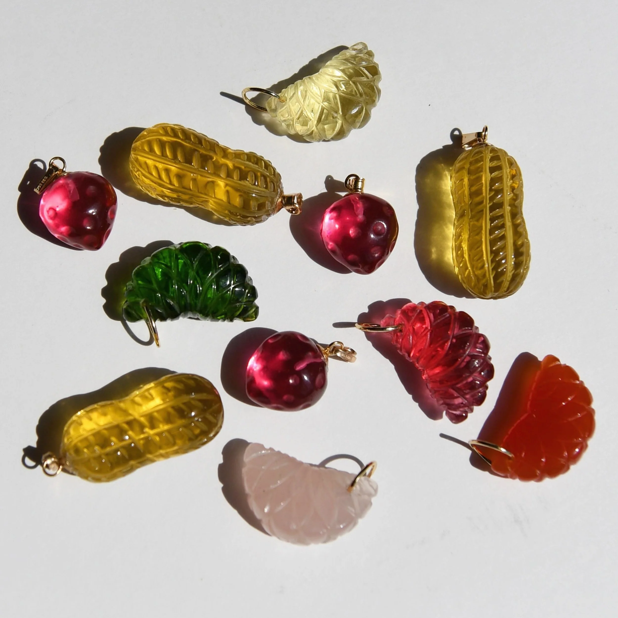 DM me for the 14K citrine 1&rdquo; peanuts 🥜 185 &amp; 5/8&rdquo; pink tourmaline strawberries 🍓 165! Tap to shop the citrus slices 🍋🍊🍋&zwj;🟩💖