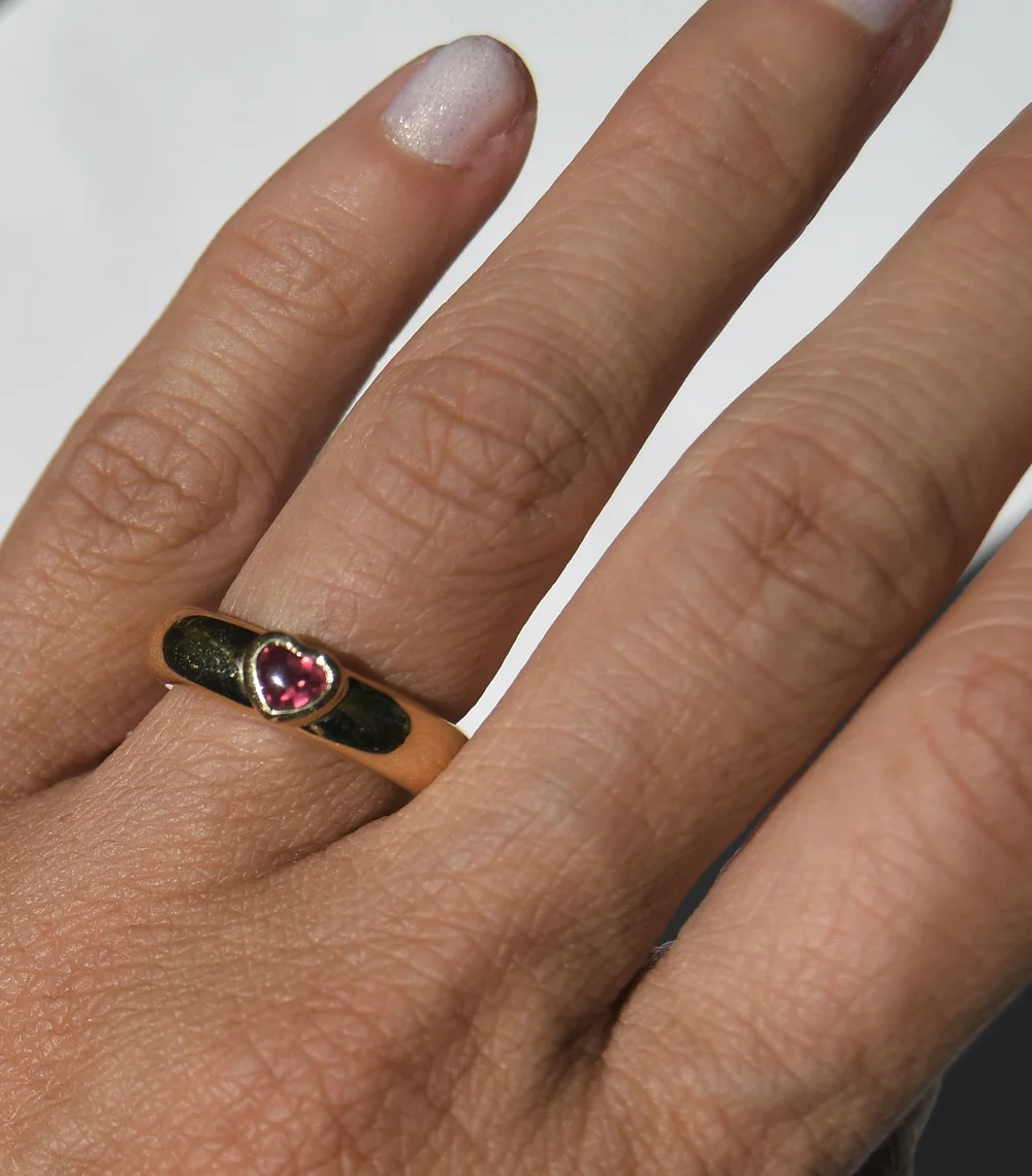 Vintage Tiffany & Co 18K Gold Pink Tourmaline Heart Donut Ring