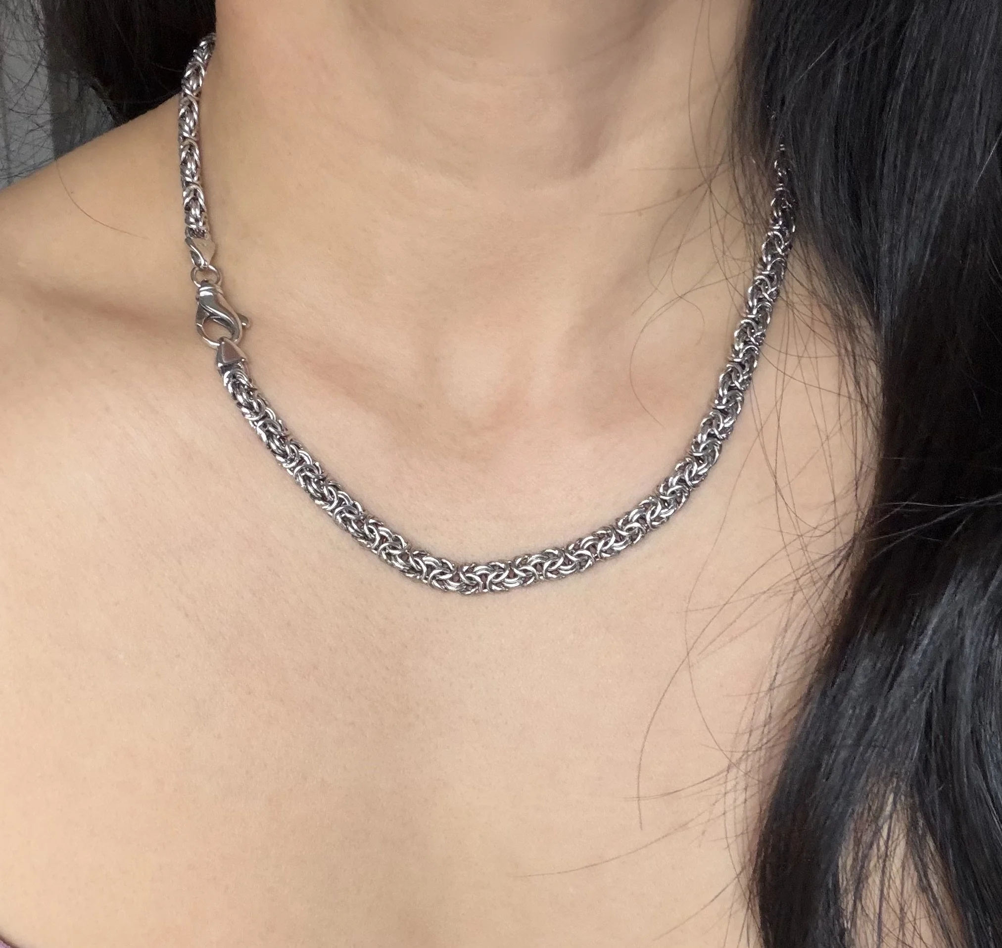 Vintage Italian Sterling Silver Byzantine Chain Necklace