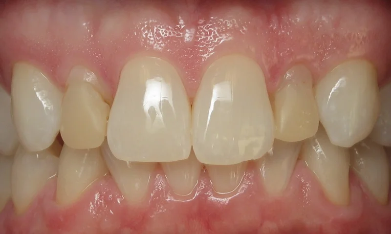 Before: Failing resin veneers.