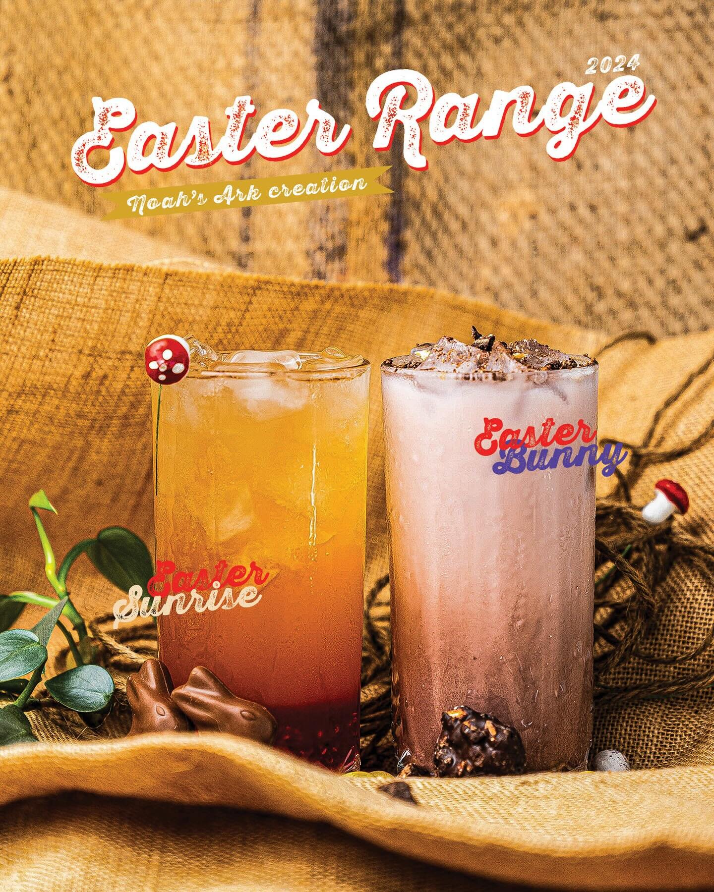 🐣 Introducing our Easter series 🤭 the left is our Easter sunrise which is a refreshing Raspberry and peach drink and on the right is our Easter Bunny which will feature our popular taro and chocolate flavours 😍 

Our Easter series will be availabl