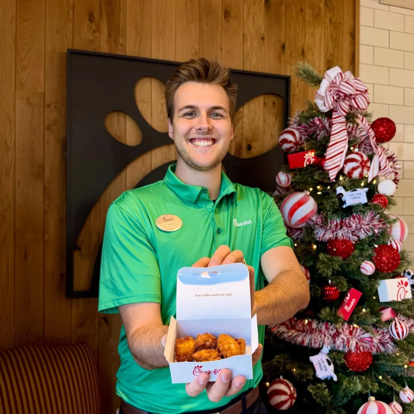 Happy first day of 12 Days of Chick-fil-A! Join us with a Mobile Drive Thru order today and receive a FREE 8 Count Nugget reward loaded onto your app! 🎁