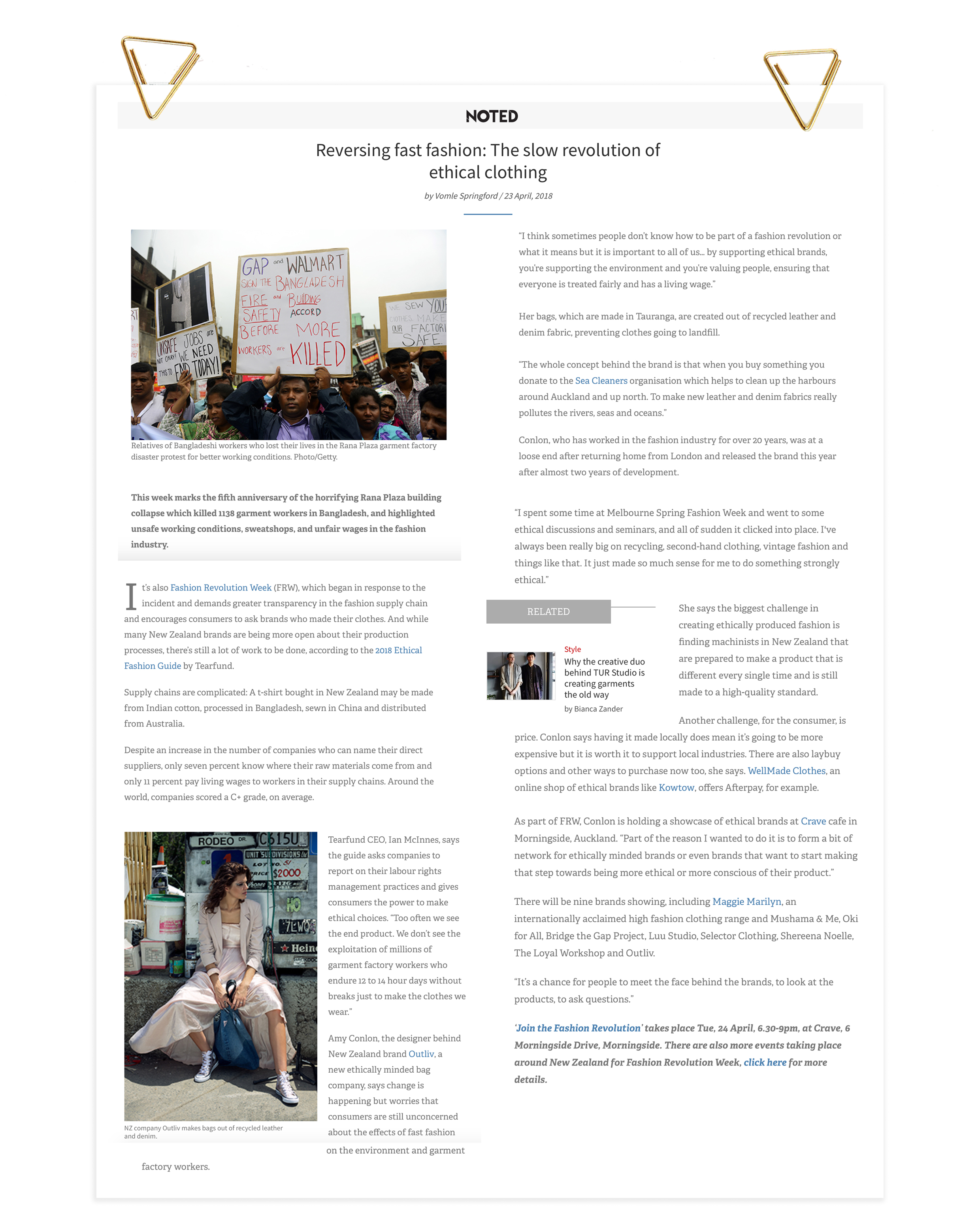 NOTED | www.noted.co.nz | April 2018 https://www.noted.co.nz/life/style/reversing-fast-fashion-the-slow-revolution-of-ethical-clothing/