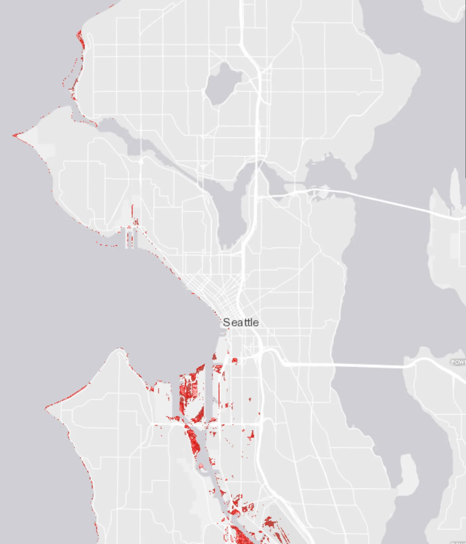 Map from Seattle public utilities showing predicted sea level rise in Seattle