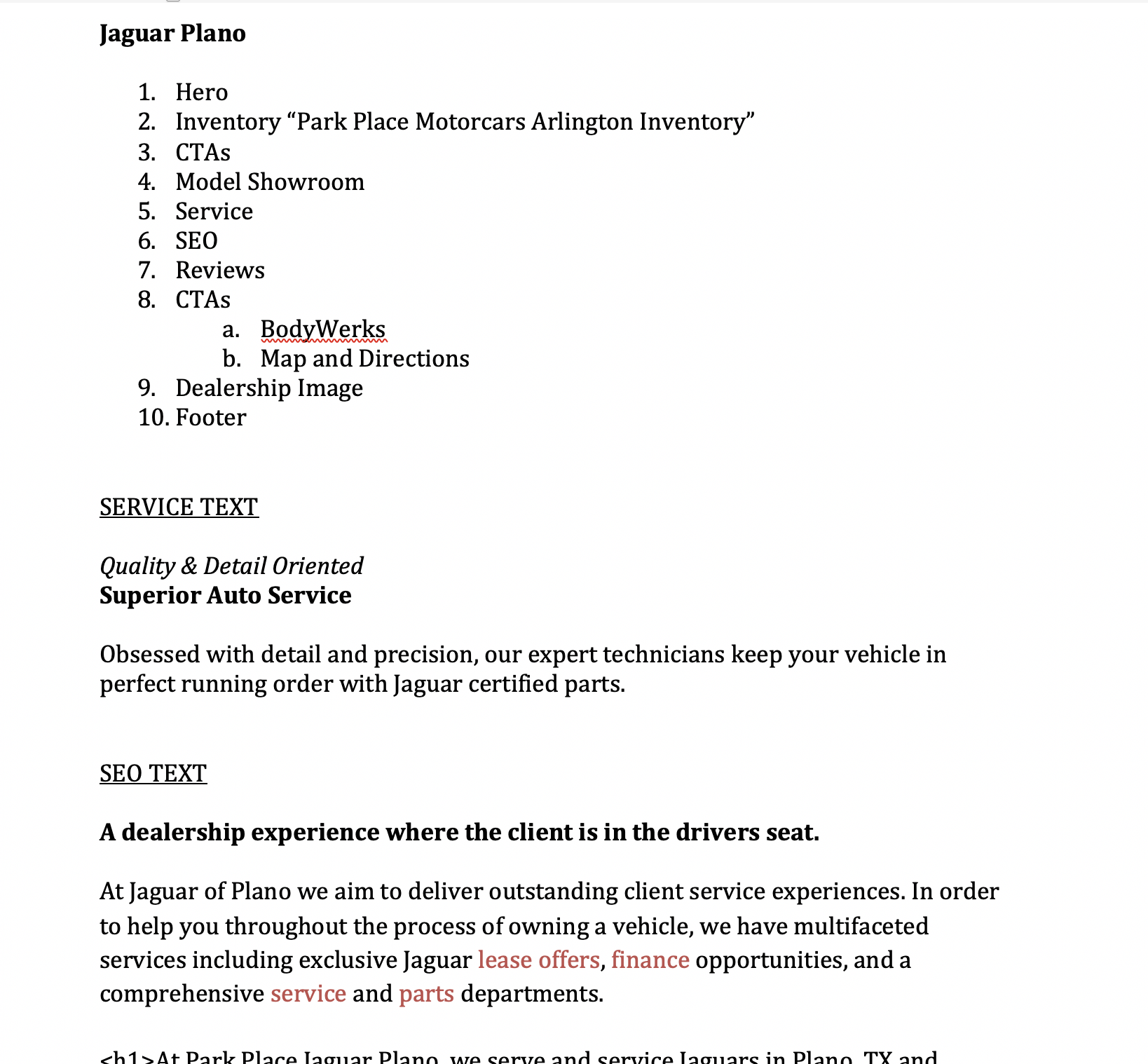 Dealership Page Outline