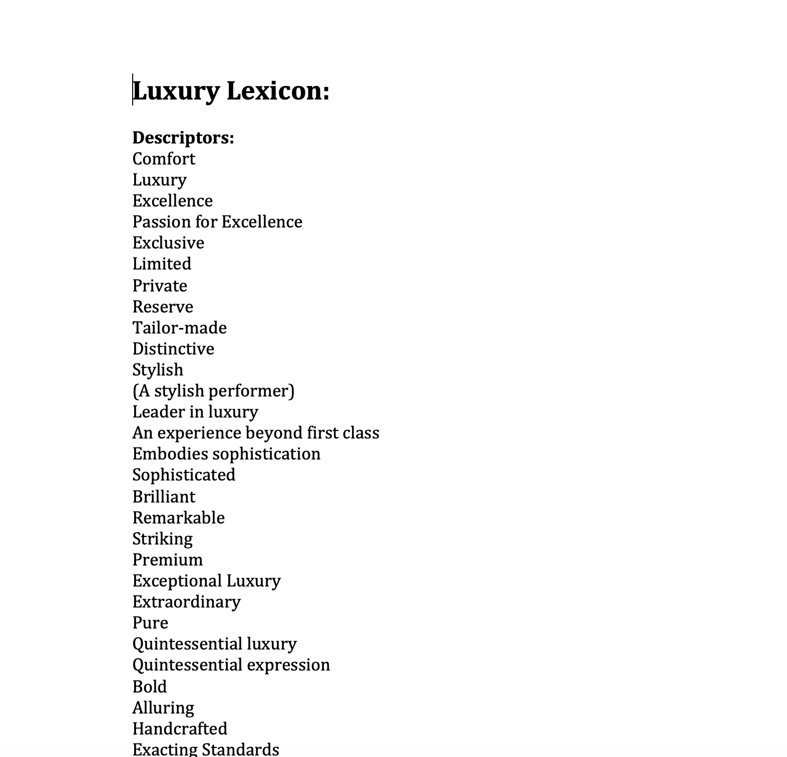 Luxury Lexicon