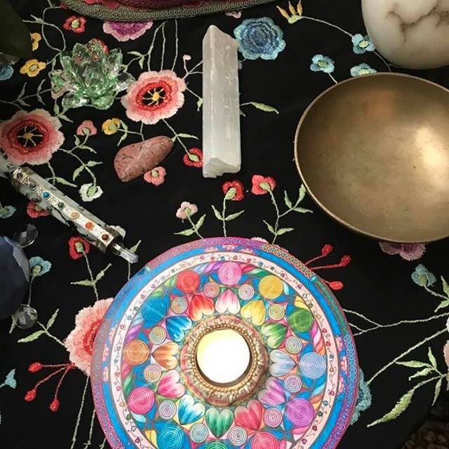 Mandala card downloaded and cut out, on my Altar with prayers begun.