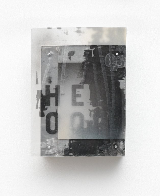  Untitled, enamel on polycarbonate with aluminum, 14” x 12” 