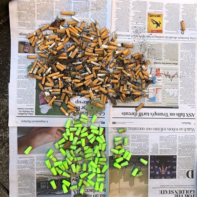 Believe it or not... I picked up all these ear plugs and cigarette butts from within an 8m radius of the bin and cigarette butt tray you see in the photos. 
This was in front of a business on Evans Rd, Salisbury. I will be taking them in  and having 