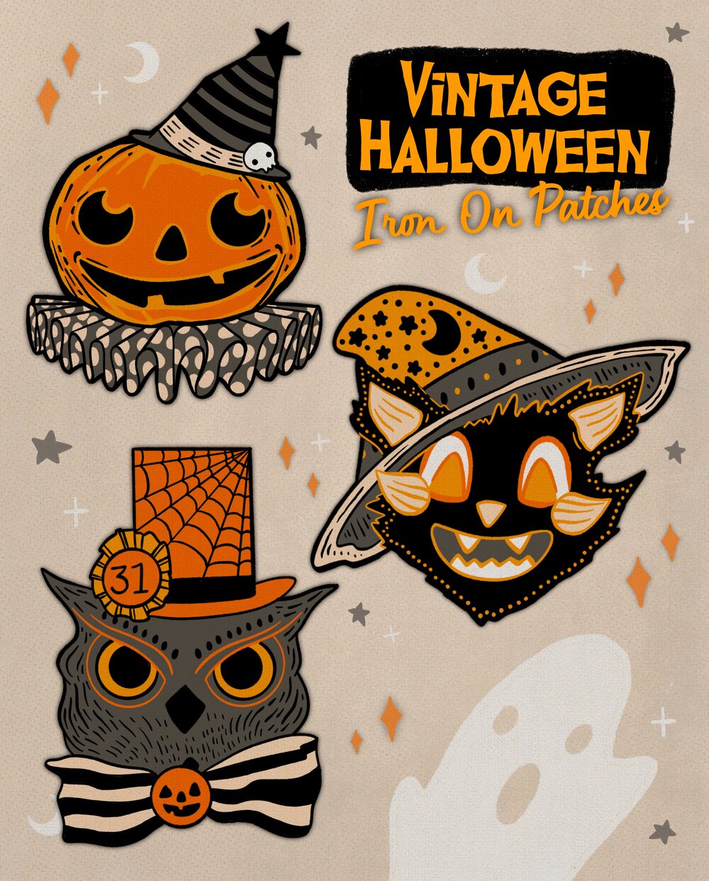 Download Pre Order Vintage Halloween Patch Set Catawampus Press