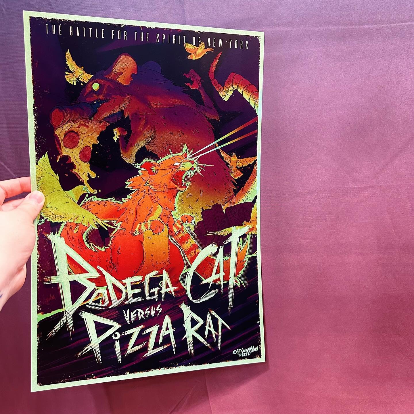 Witness the battle of New York&rsquo;s very own kaiju in the sci-fi epic BODEGA CAT vs. PIZZA RAT 🍕🐈&zwj;⬛ our 2023 NYCC exclusive poster is up for grabs at booth 4357 #mymoneyisonthecat