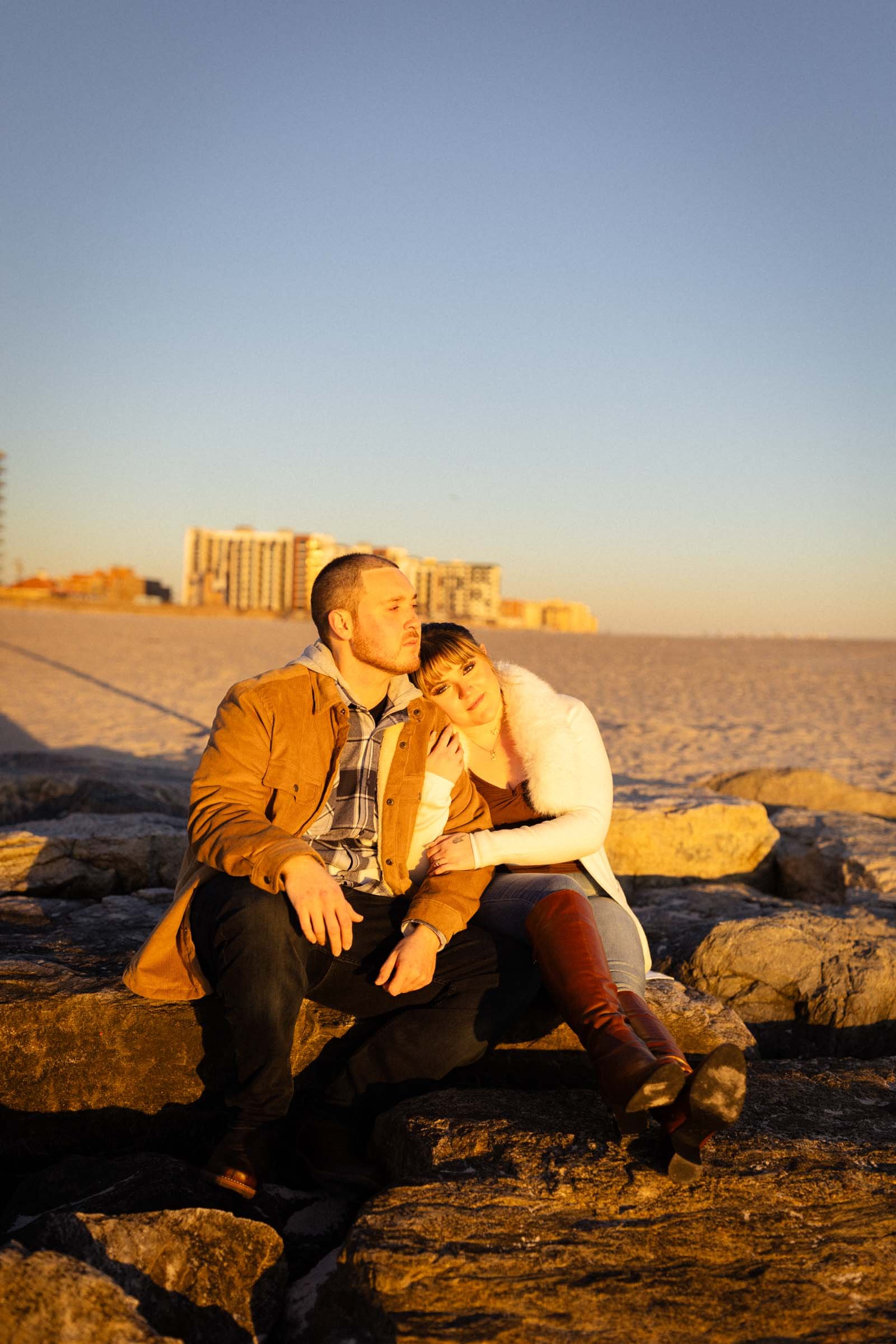  Couple staring at the sun in Long Beach, NY. 