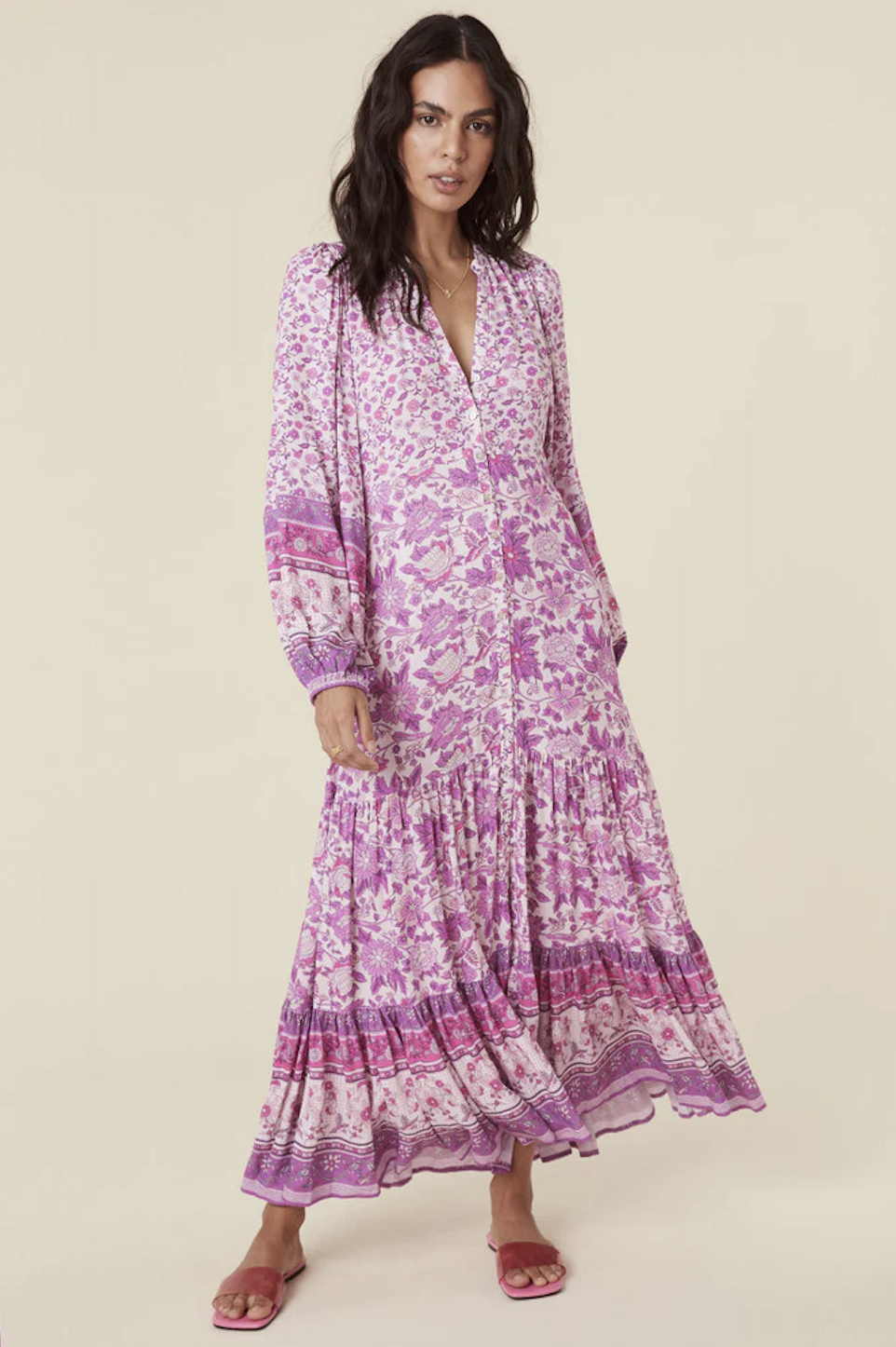 Mossy Button Through Gown | Spell