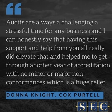 Donna Knight of @coxpurtell Staffing Services recently expressed to us the company's gratitude toward SEC for providing support in preparation for their triple certification. 
Cox Purtell have been a pleasure to work with and share our belief that se