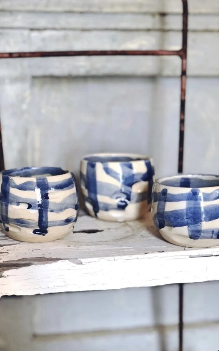 little blue gingham cup