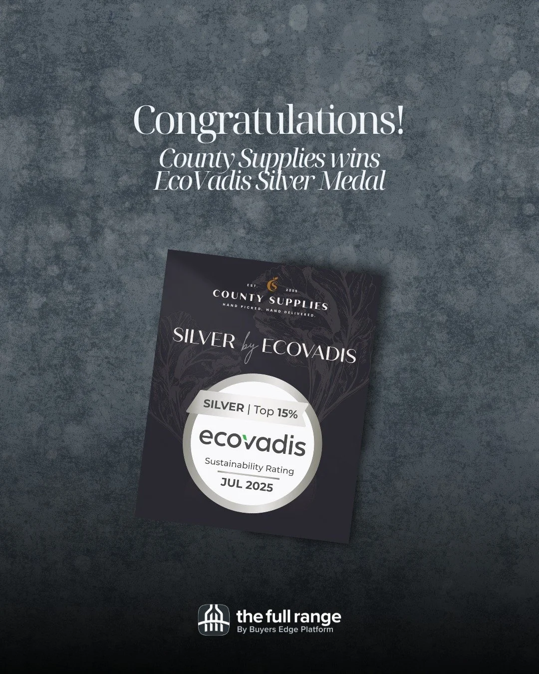 Huge congratulations to our supply partner @countysupplies on achieving a Silver @ecovadis Medal for sustainability.

A fantastic achievement and well-deserved recognition for Robert and the team&rsquo;s continued commitment to positive environmental