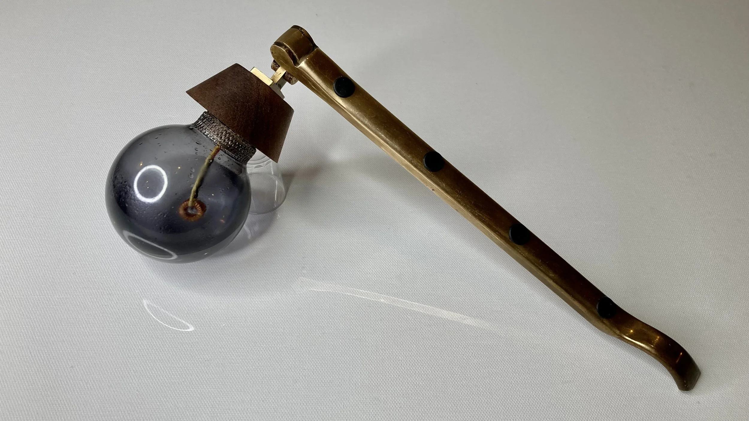  “Articulated Pythagorean Sphere” - brass, wood, glass, electrical components 