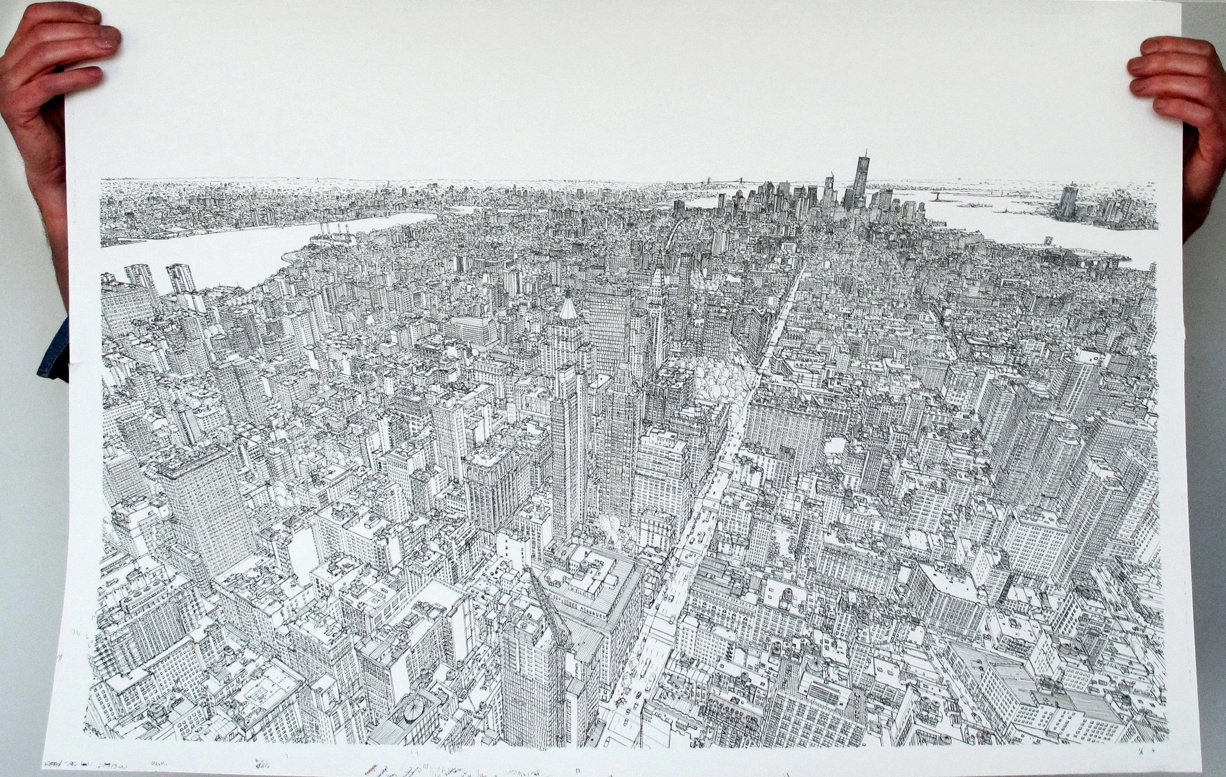 New York City viewed from the top of the Empire State building. This image took 160hrs of drawing to complete