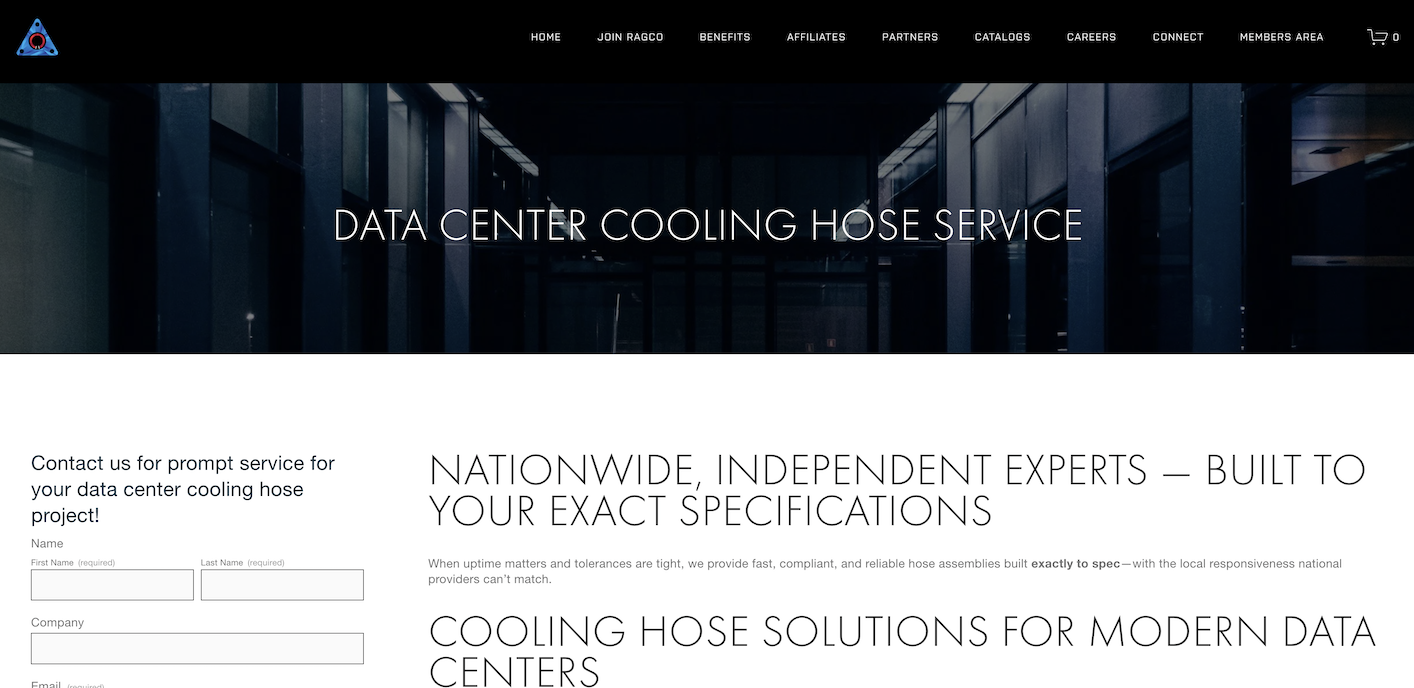 Ragco Data Center Cooling Hose Landing Page