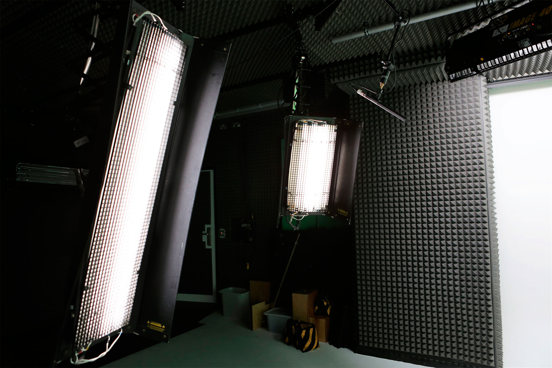 Rigged Kino Flo studio lights