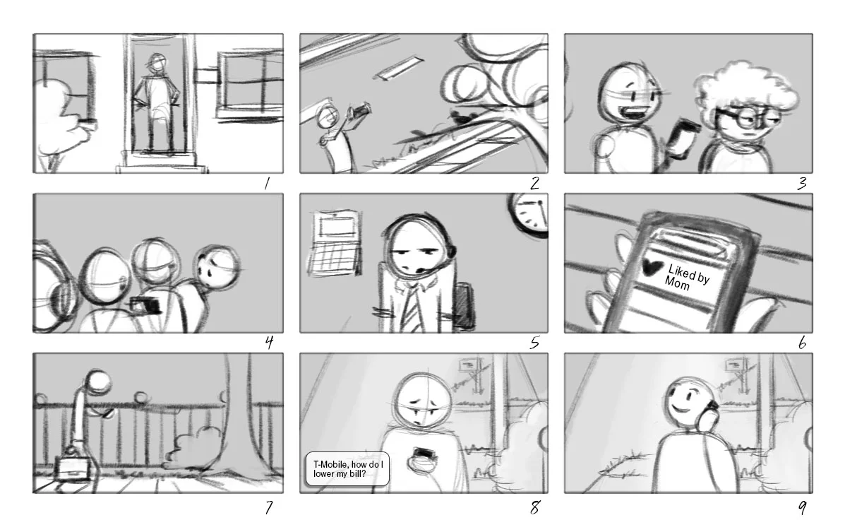 Storyboard I drew to help concept a video the studio wanted to pitch.