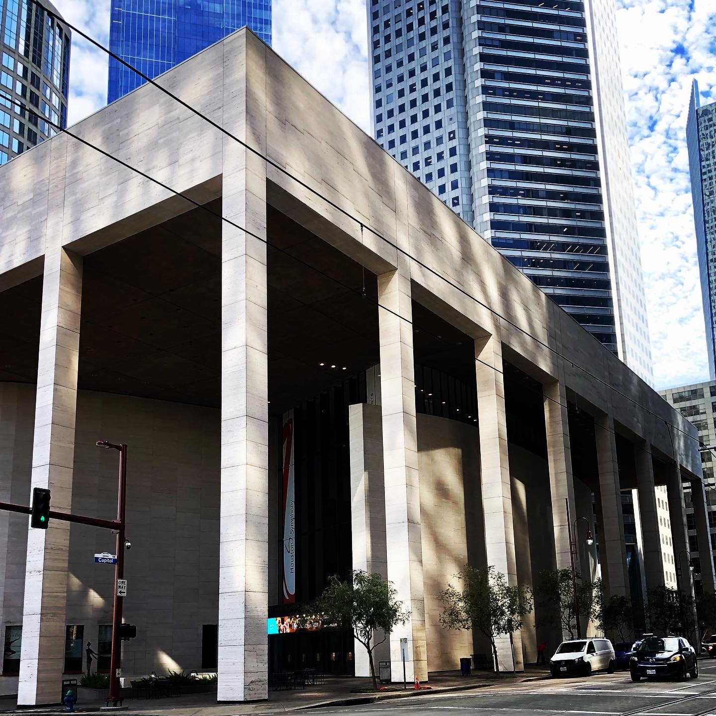 Designed by the Houston-based architectural firm Caudill Rowlett Scott and completed in 1966, Jones Hall - which occupies an entire city block - features a white Italian marble exterior with columns 8-stories tall. It serves as the permanent home of