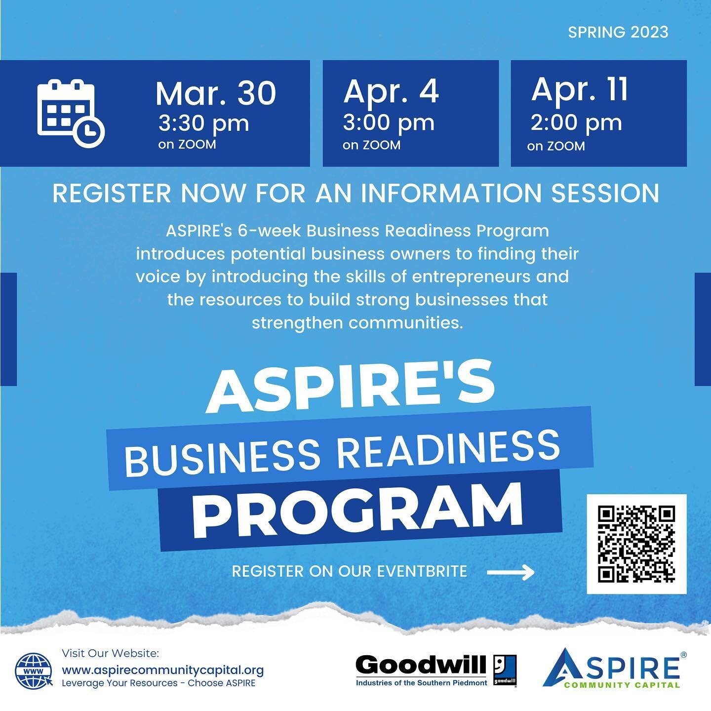 Want to make your business ownership dreams a reality? Register TODAY for one of our Information Sessions for the BRP (Business Readiness Program!) 📚 

ASPIRE&rsquo;s BRP is a 6-week introductory course offering foundational training for how to real