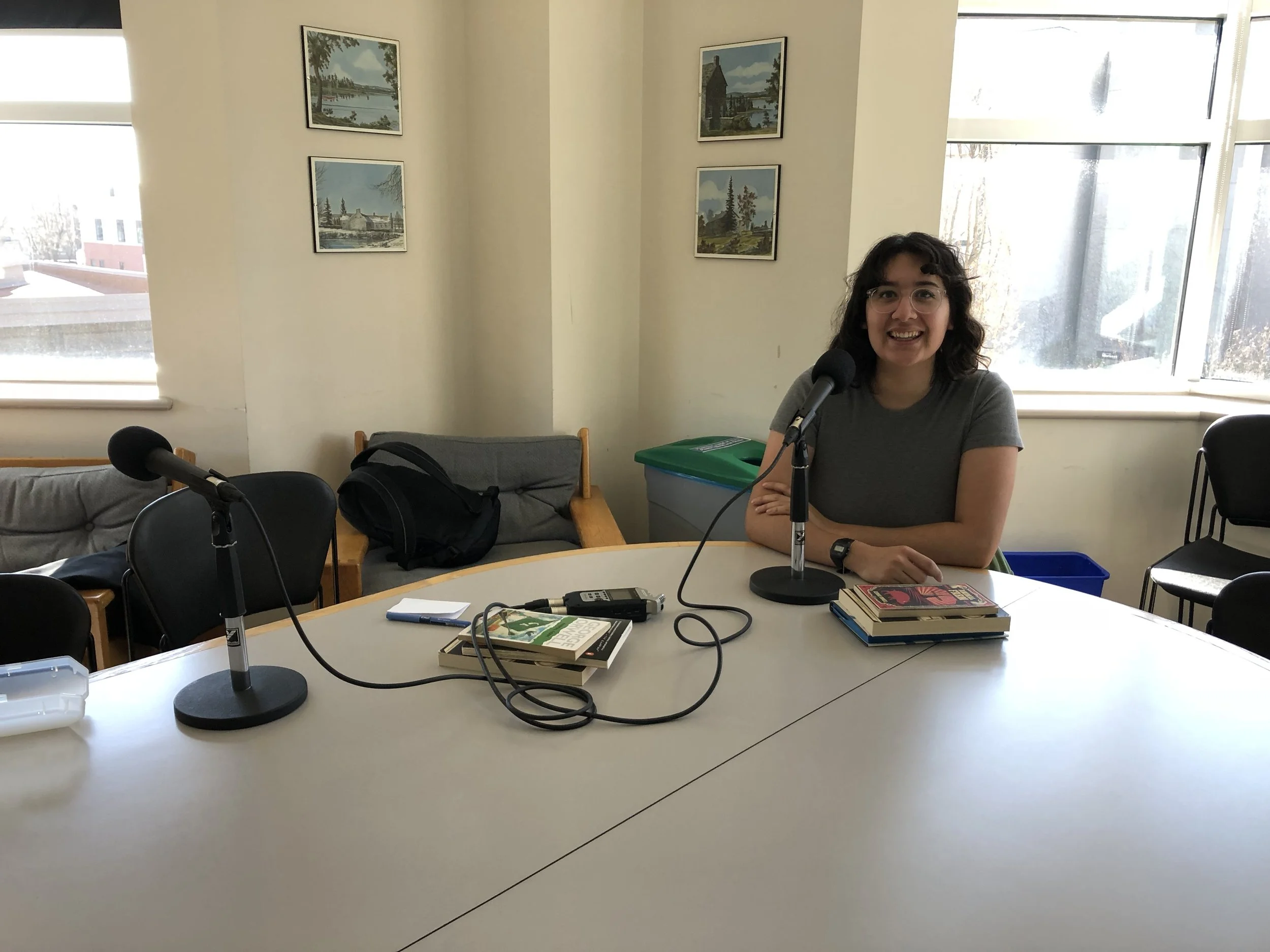 Our podcast setup in the English department.