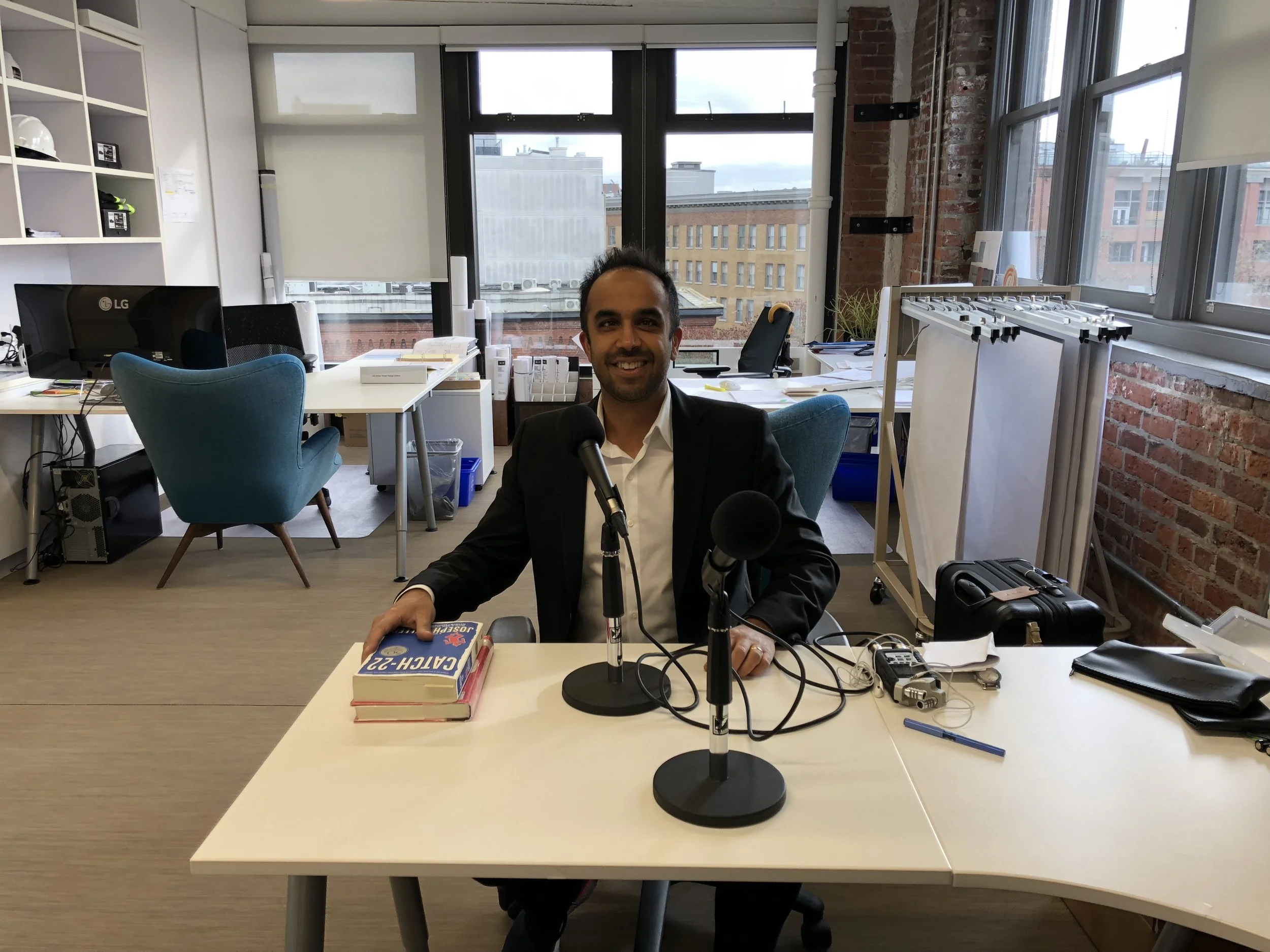 Our sweet podcast setup at Chip’s Vancouver holding company office!
