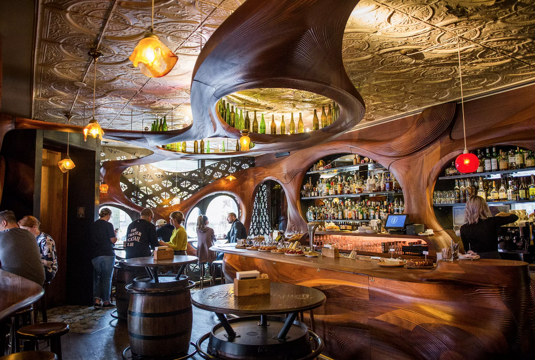 The interior of Bar Raval… feels Ewok Village-y!
