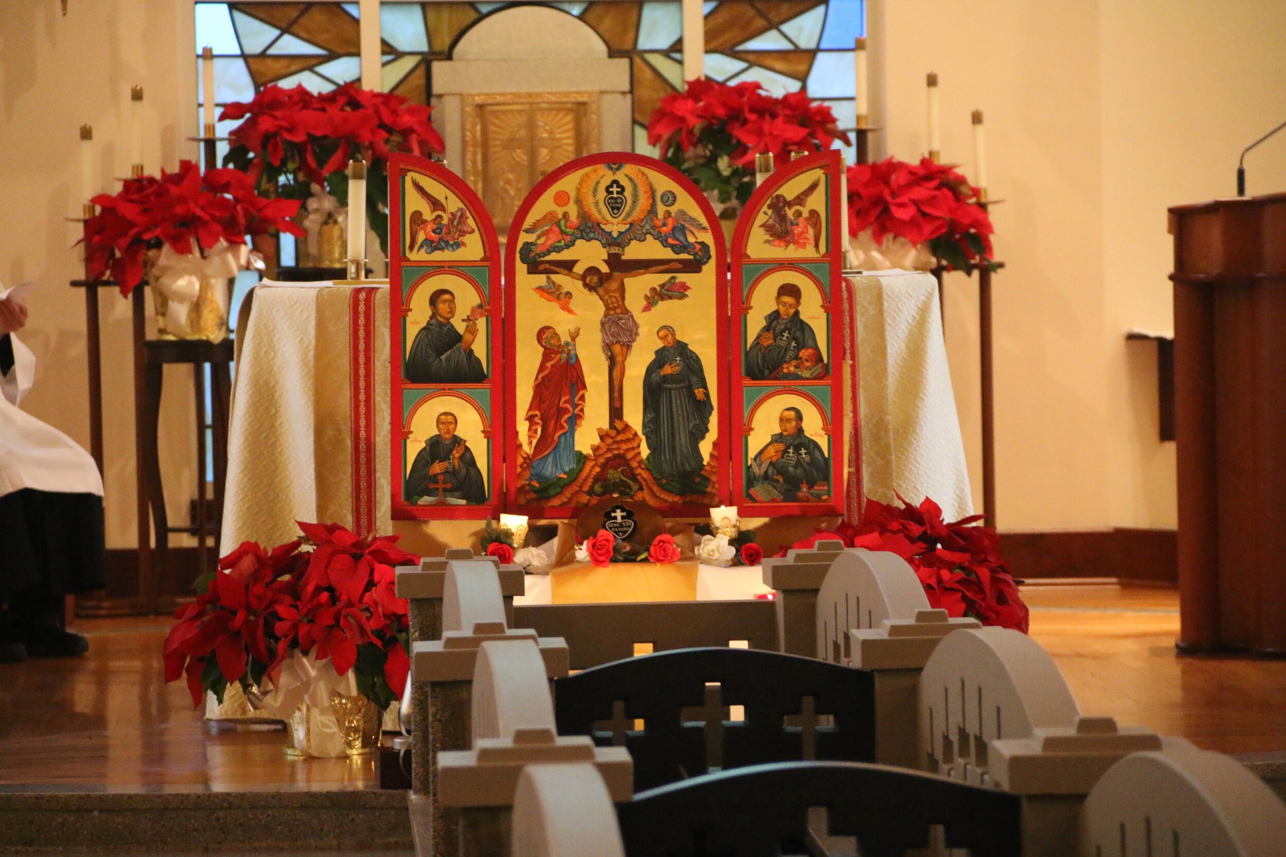  The Icon and 1st class relic of St. Paul of the Cross displayed before the altar.   Photo courtesy of Elizabeth Wong Barnstead/WKC  