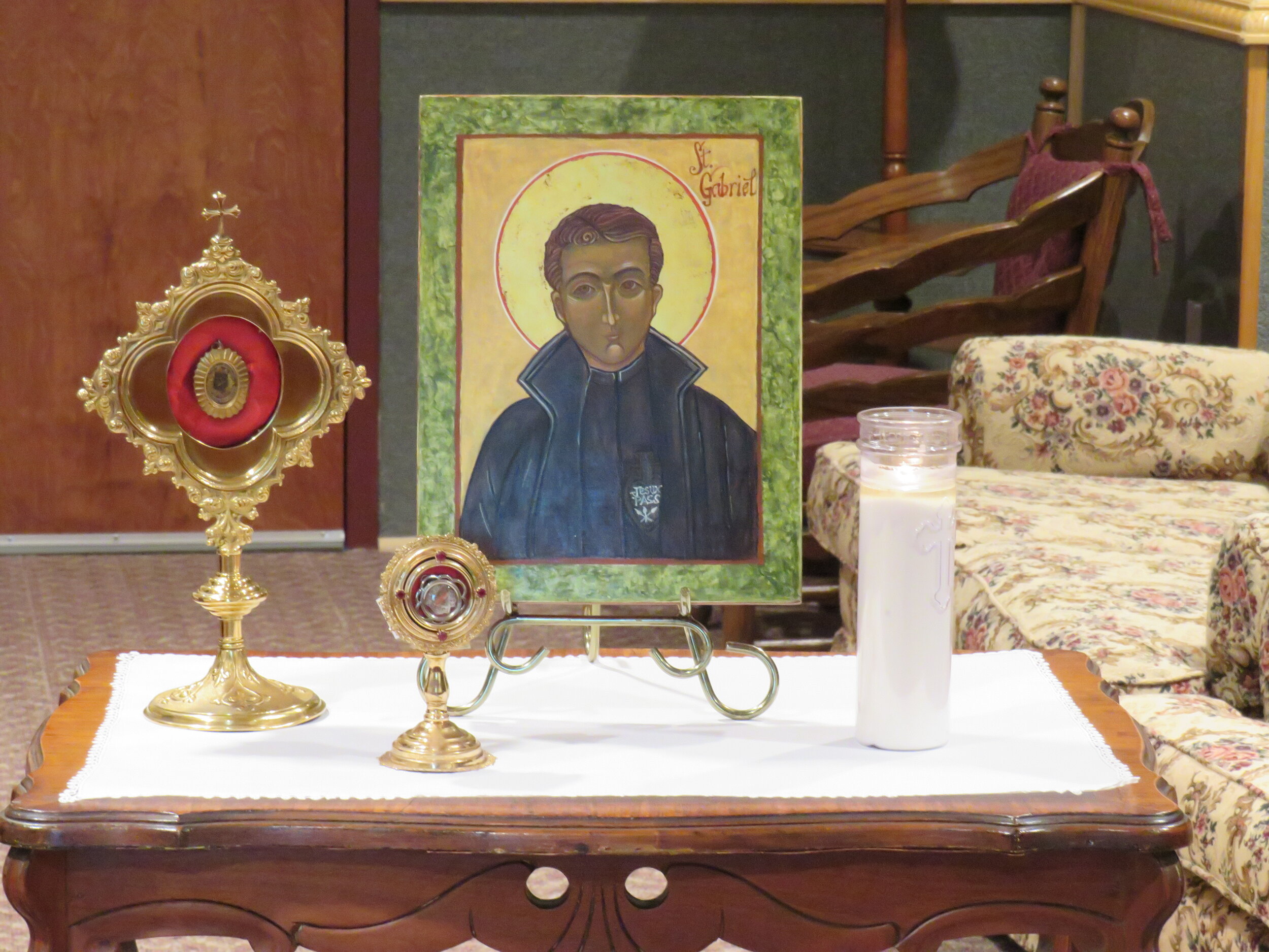  An icon of St. Gabriel, written by Joan Gleeson, with relics of the saint and of Ven. Mother Mary Crucified, the first Passionist nun 
