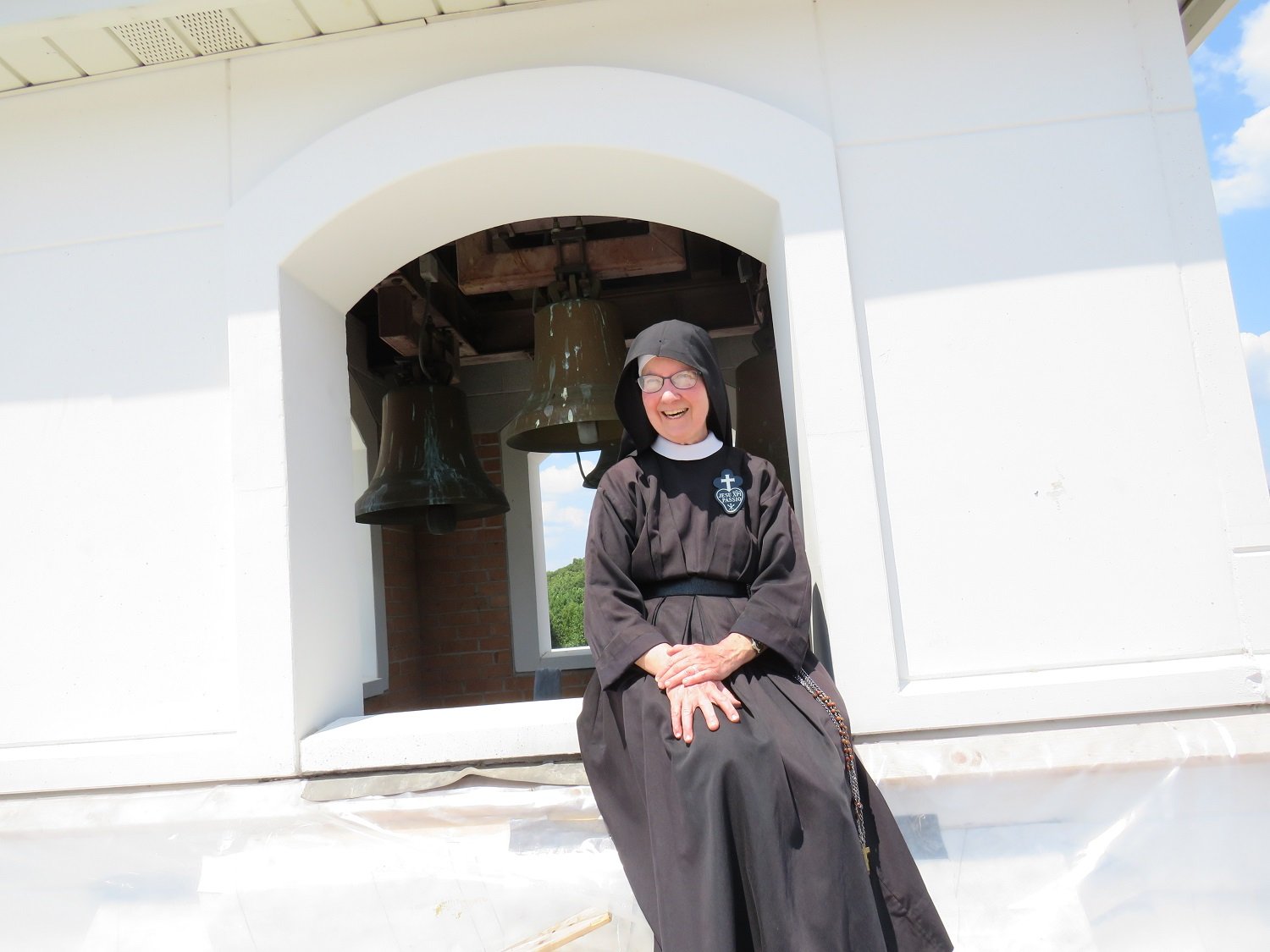  August 5 - Sr Mary Veronica perches on the bell tower! 