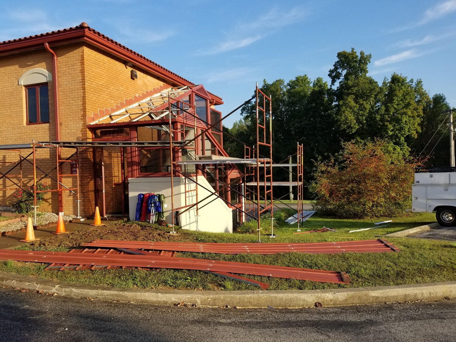  October 11 - beginning the overhaul of our Retreat House stairwell roof 