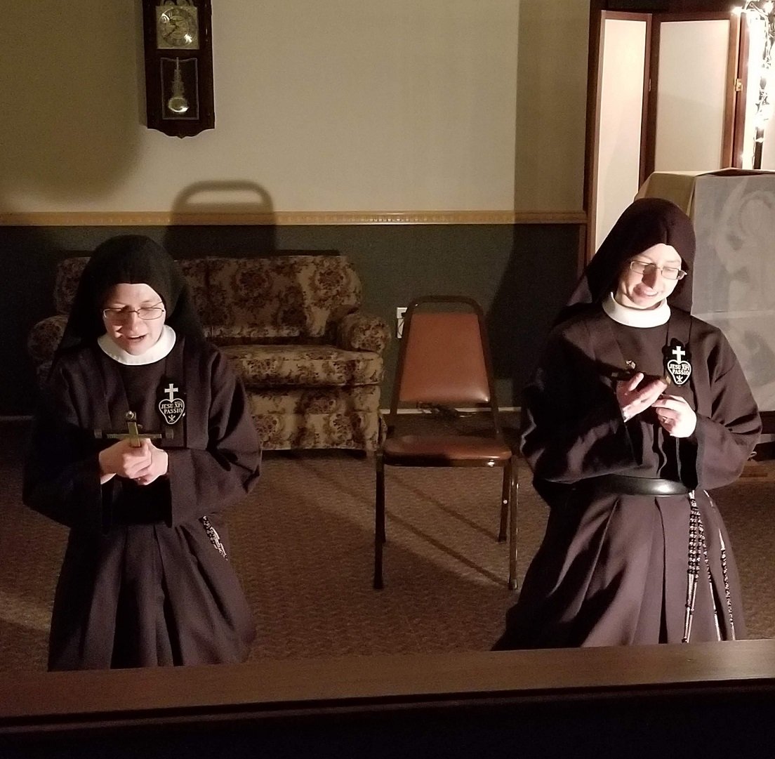  In a scene from the skit, two Sisters are offering their day to the Lord … 