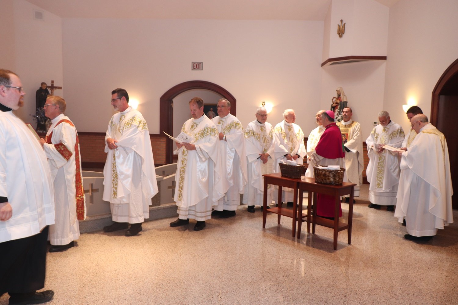  It was a joy to welcome so many of our priest and deacon friends to the Mass!  L-R: Transitional Dcn Chris Kight (Master of Ceremonies), permanent Dcn Bruce Sullivan, Msgr. Paul Hudock, Fr. Jason Gries, Fr. David Wilton CPM, Fr. Richard Powers, Fr J
