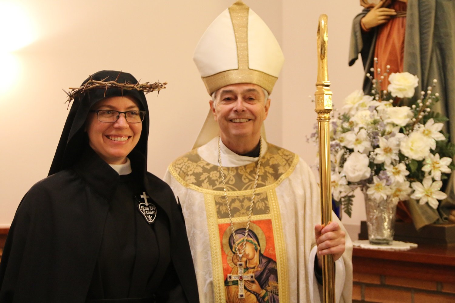  Bishop Medley with the radiant newly-Professed Sister!   (Photo: Elizabeth Wong Barnstead, Western KY Catholic)  