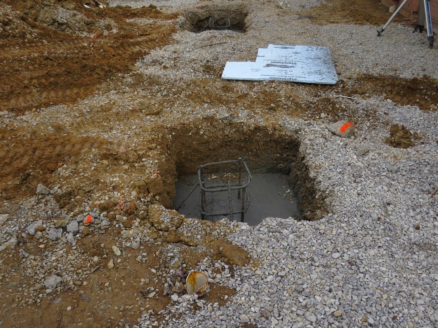  Concrete poured for the footers - each foundation will support one pillar 