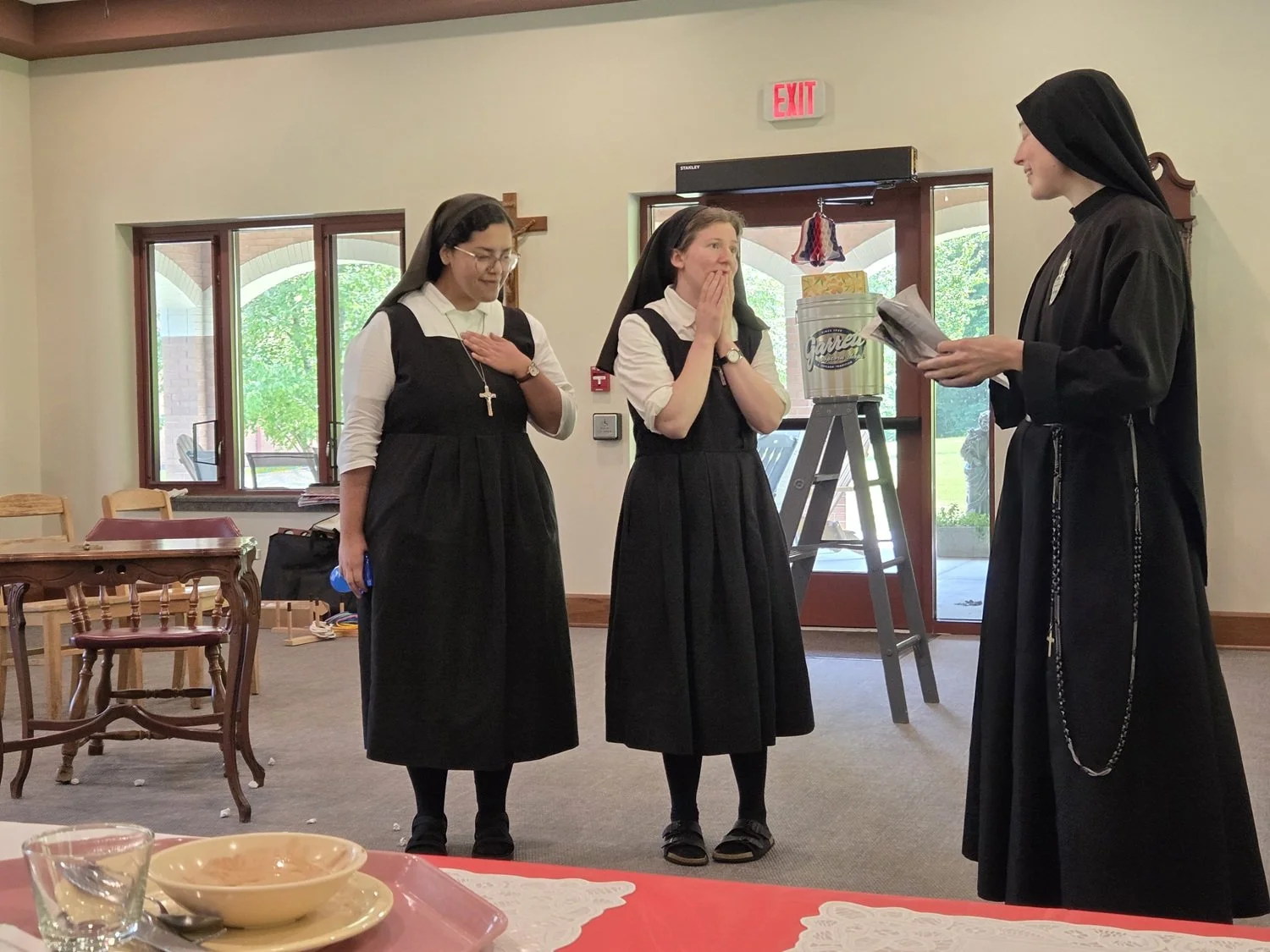  “Mother Mistress” gently corrects her enthusiastic postulants after discovering how distracted they’ve gotten with news of the 1776 Battle of Trenton. 