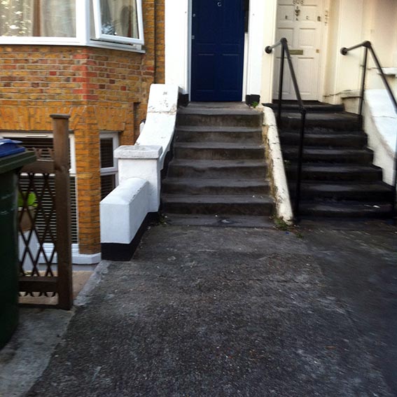 Dilapidated three storey building converted into three flats required complete upgrade/refurbishment of the communal. Two of the flats in the building were also gutted reconfigured refurbished and updated. (2013)