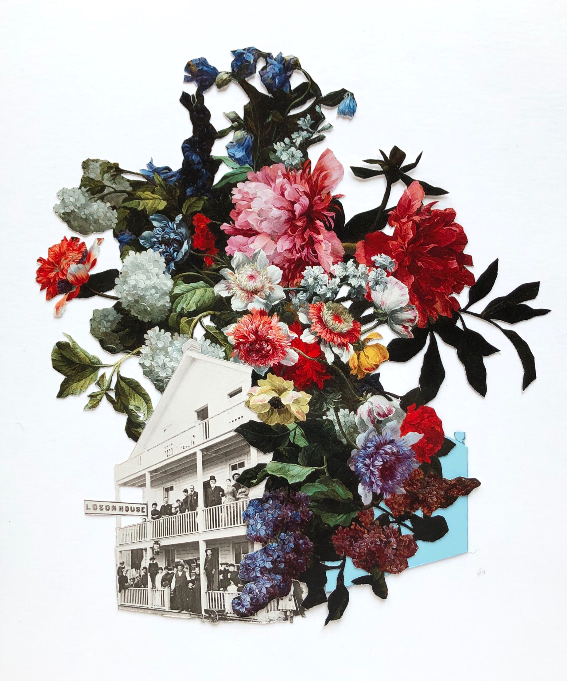 “I live among the flowers - Lozon House” 2020 collage on paper SOLD