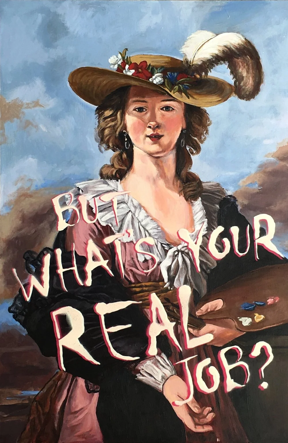  But What’s Your Real Job?  acrylic and acrylic spray paint  24”x36”  2017  SOLD 