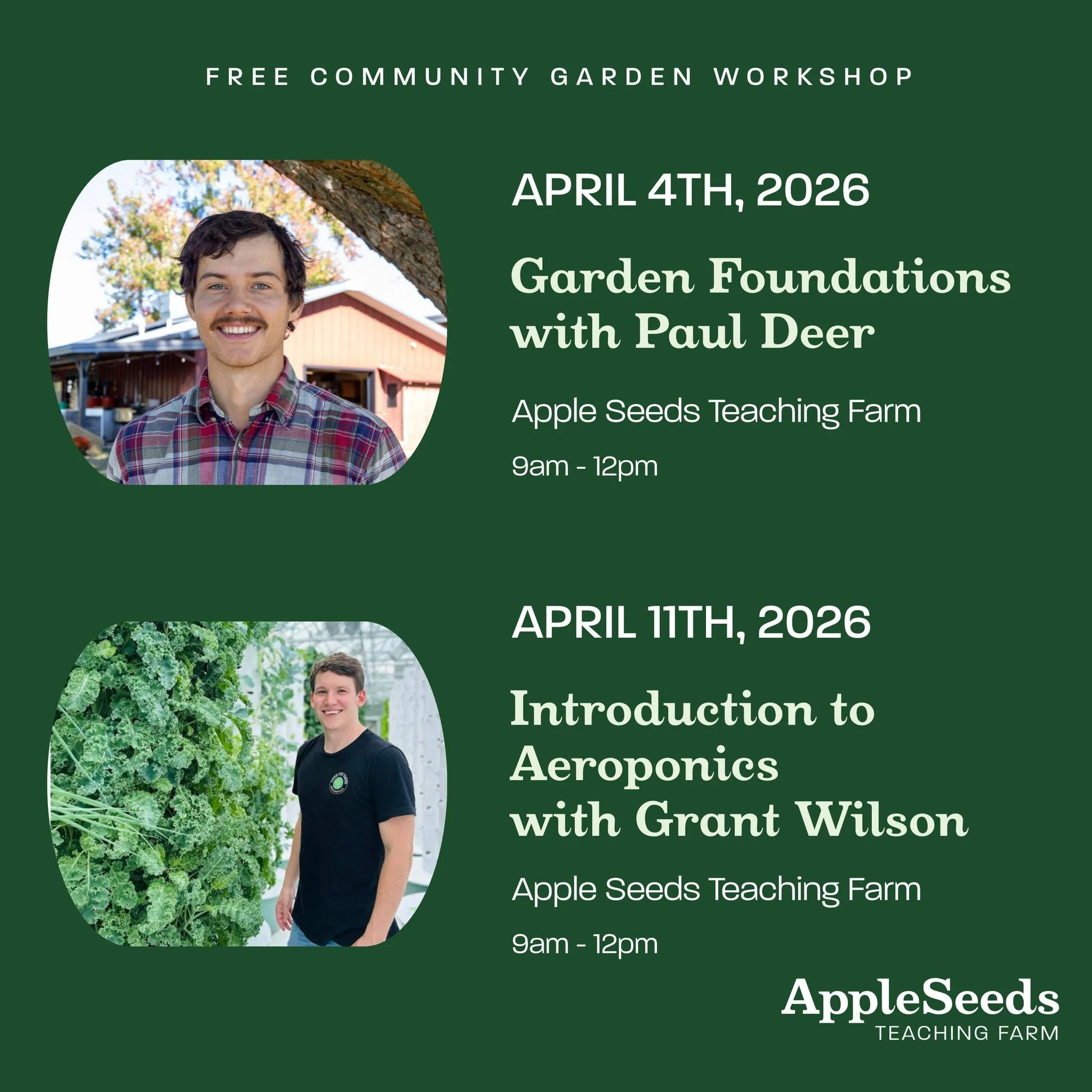 🌱 April Community Garden Workshops at Apple Seeds 🌱

Ready to grow this spring? Join us at Apple Seeds for two free, hands-on workshops designed to help you build confidence in the garden&mdash;whether you&rsquo;re planting your first seed or explo