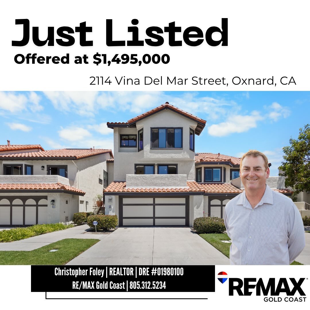 📍 - 2114 Vina Del Mar, Oxnard, CA
🛏️ - 3 Bedrooms
🛁 - 2.5 Bathrooms
📐 - 2,360sqft
💰 - $1,495,000

Welcome to coastal living at its finest in the highly sought after gated community of The Colony at Mandalay Beach. Ideally situated just moments f