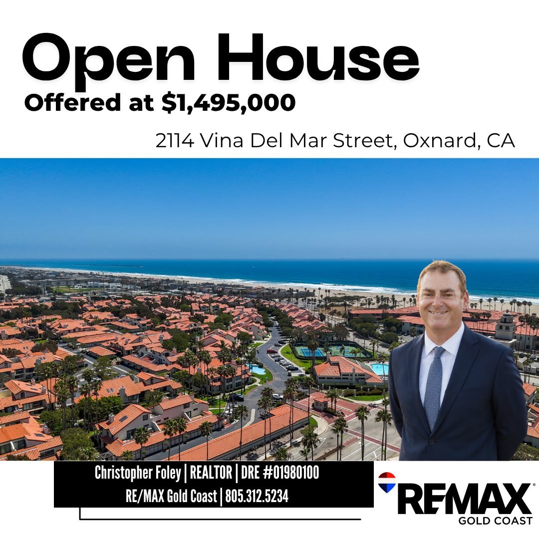 🏡 Open House Sunday August 1, from 12-3pm. Come say Hi and check out this incredible home located at The Colony at Mandalay Beach🏡

📍 - 2114 Vina Del Mar, Oxnard, CA
🛏️ - 3 Bedrooms
🛁 - 2.5 Bathrooms
📐 - 2,360sqft
💰 - $1,495,000

Welcome to co