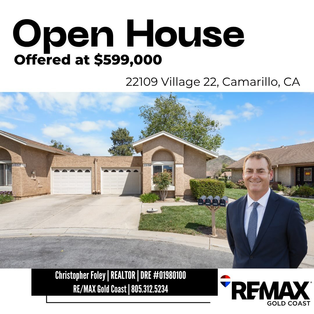 🏡 Open House Sunday, August 9, from 12-3pm. Come stop by and say Hello and check out this gorgeous 2 bedroom with an incredible location at Leisure Village! 🏡

📍 - 22109 Village 22, Camarillo, CA
🛏️ - 2 Bedrooms
🛁 - 2 Bathrooms
📐 - 1,123sqft
💰