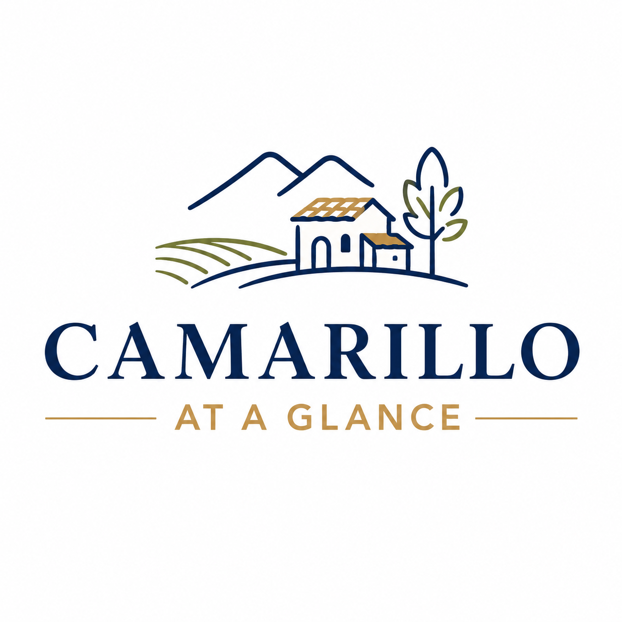Illustration of a house with mountains and a tree, with the text 'Camarillo at a Glance' below.