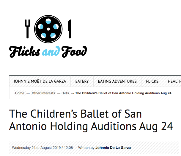 Flicks and Food - Auditions Being Held by The Children’s Ballet of San Antonio Aug 24 for The Children’s Nutcracker