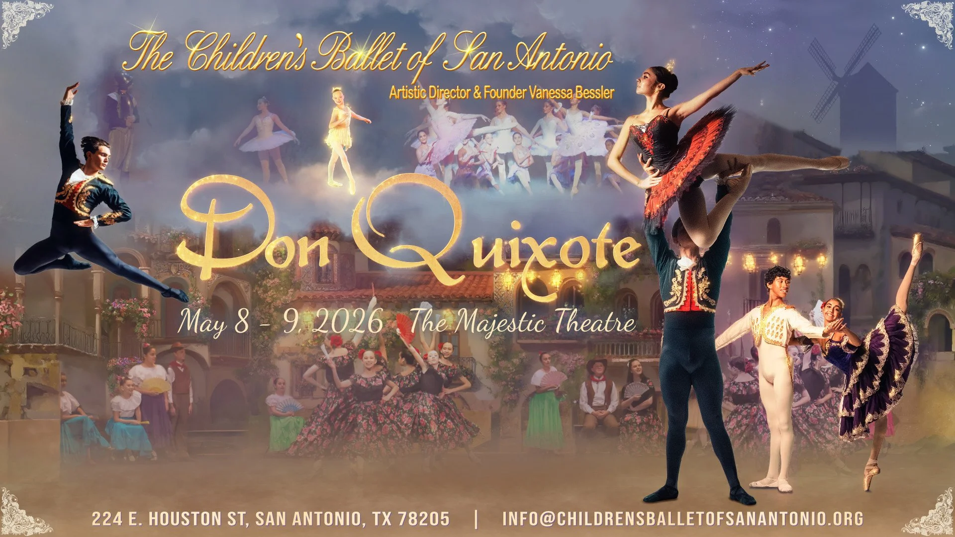 The Children’s Ballet of San Antonio presents Don Quixote, a vibrant classical ballet bursting with Spanish flair, high-energy dancing, and colorful characters.
San Antonio, TX ー May 8; 7pm & May 9; 2pm