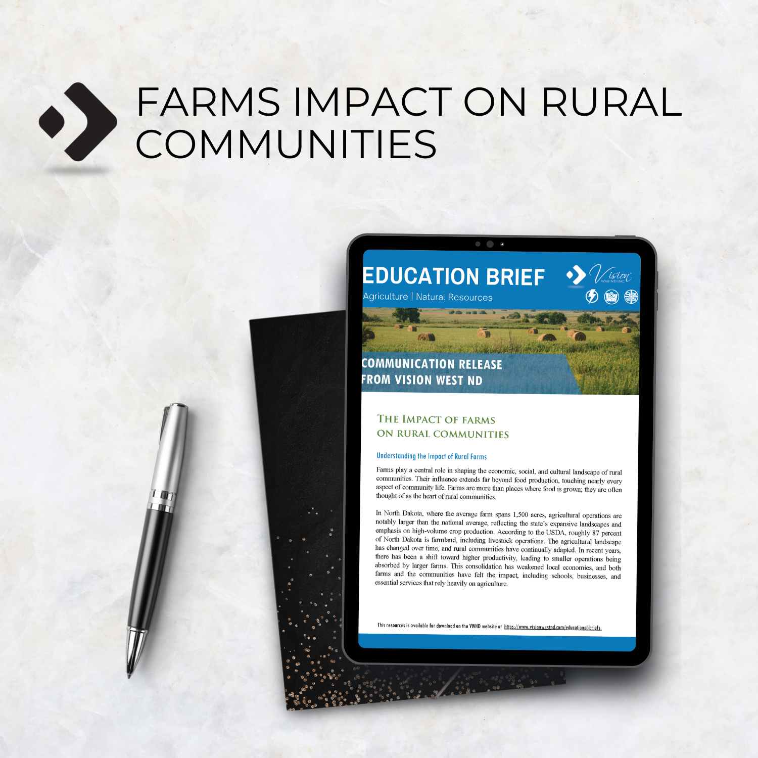 Education brief cover displayed on tablet screen